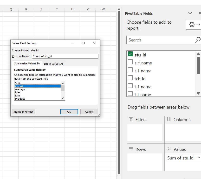 Changing Value Field Settings