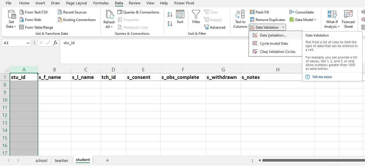 Data validation in Excel