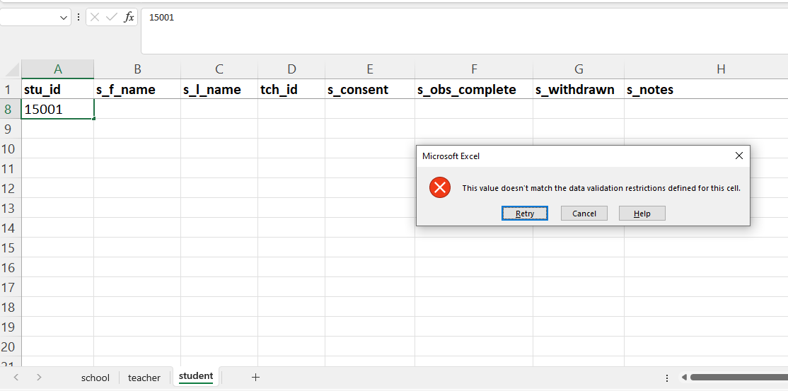 Getting an error when entering an unacceptable value