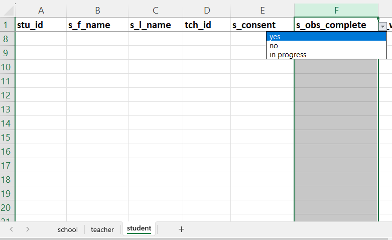 A drop-down list of values